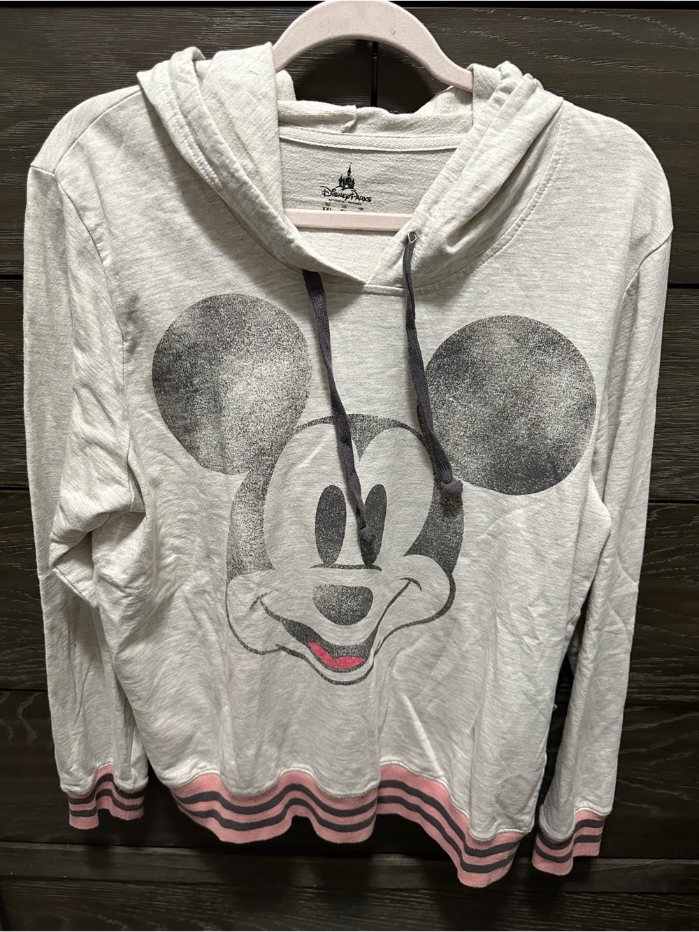 Disney Girls' Gray Hooded Mickey Sweatshirt with Pink Trim